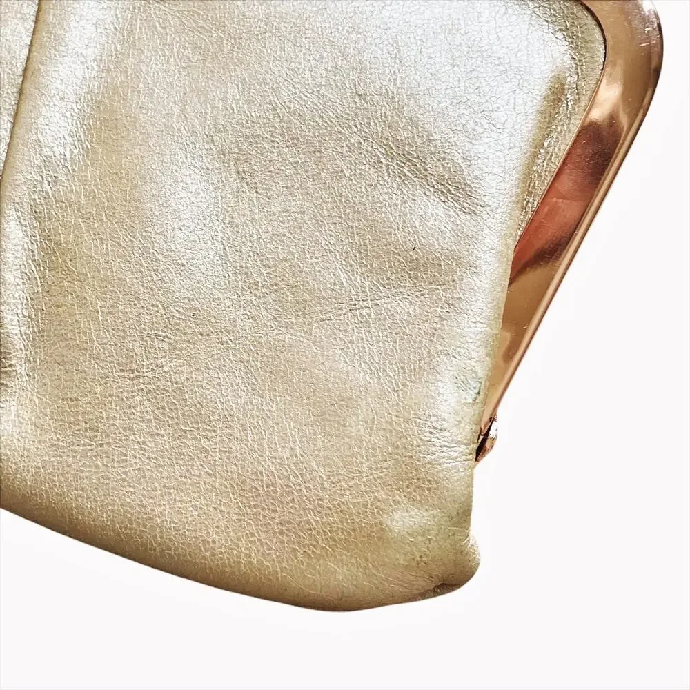 HOBO THE ORIGINAL Hayley Metallic Leather Wallet Clutch Pearl Beige w/ Rose Gold